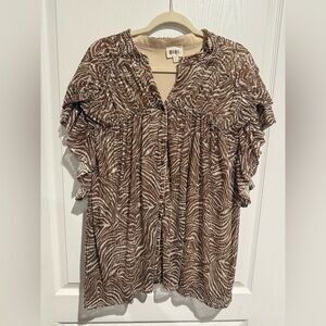 BiBi Brown and White sequin Zebra Print Blouse